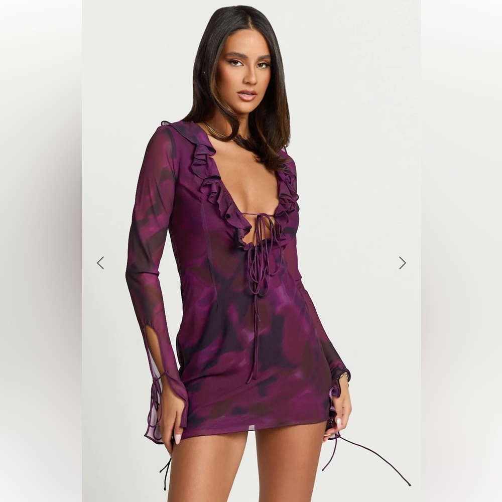 Defect Showpo Purple Ruffle-Front Mini Dress size 6 (Read Description)